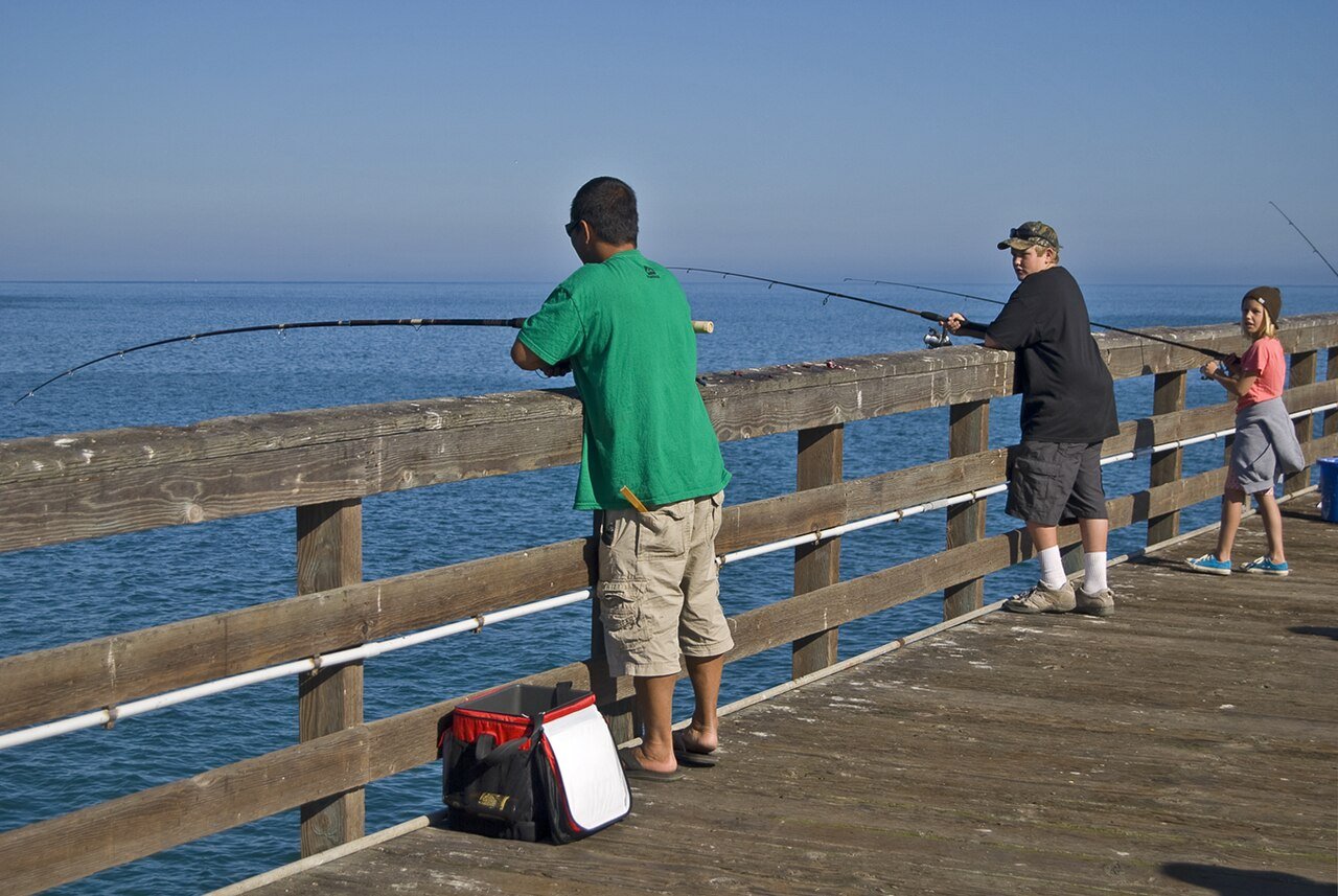 Anglers fishing from Goleta Pier in California