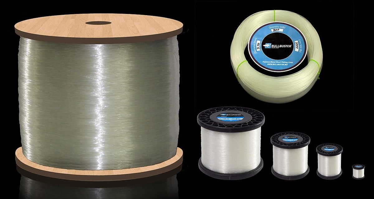 Spools of clear fishing line in several sizes
